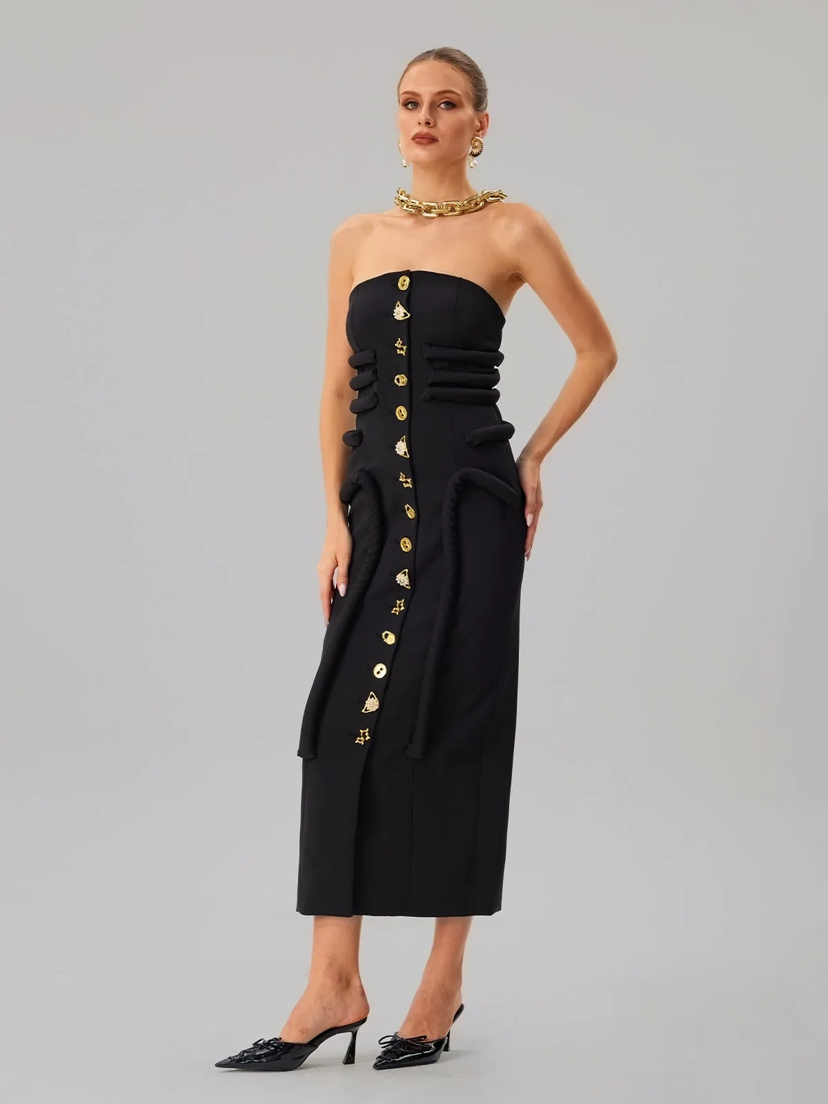 Faridun Strapless Button Maxi Dress sold by Mew Mews product image thumbnail 3