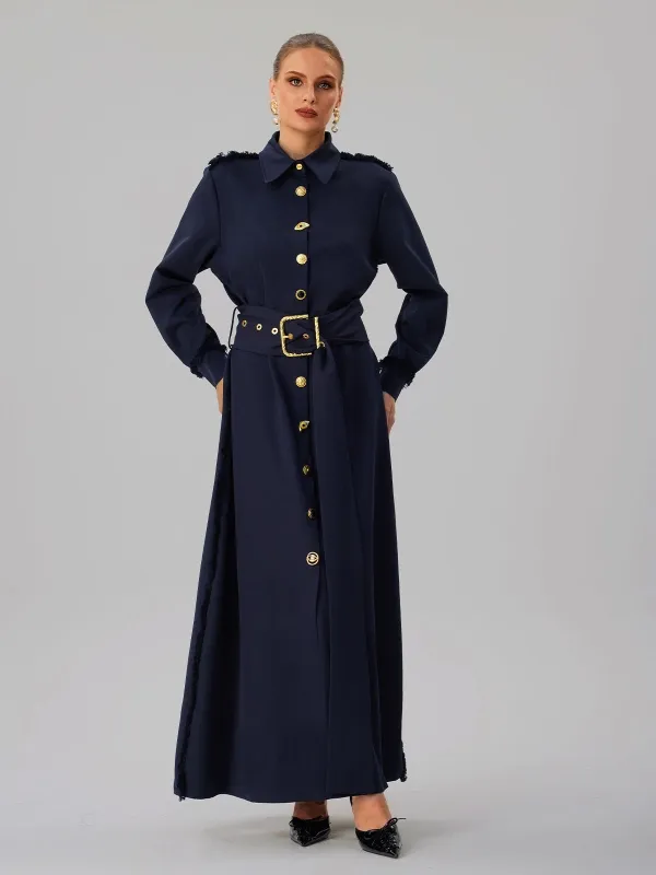Faridoon Long Sleeve Button Belted Maxi Dress made by Mew Mews