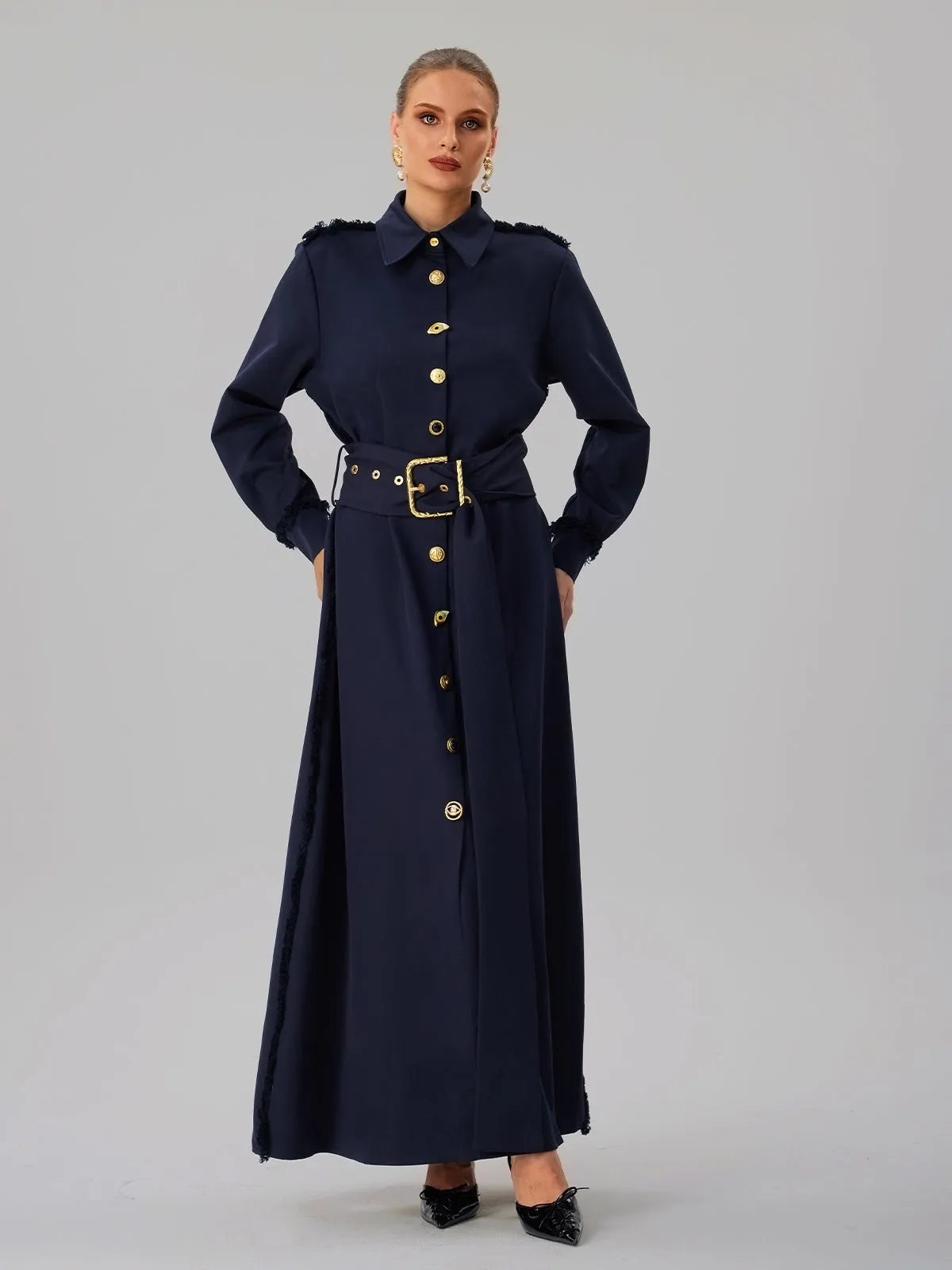 Faridoon Long Sleeve Button Belted Maxi Dress sold by Mew Mews