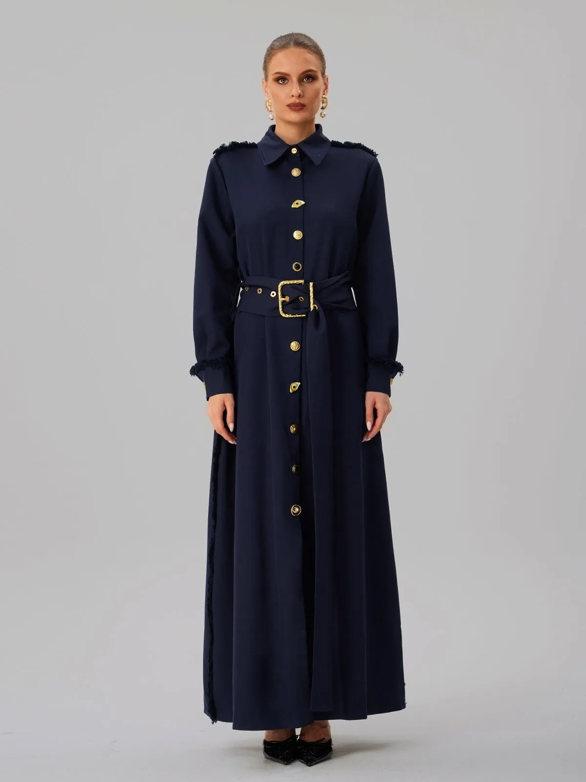 Faridoon Long Sleeve Button Belted Maxi Dress sold by Mew Mews product image thumbnail 3