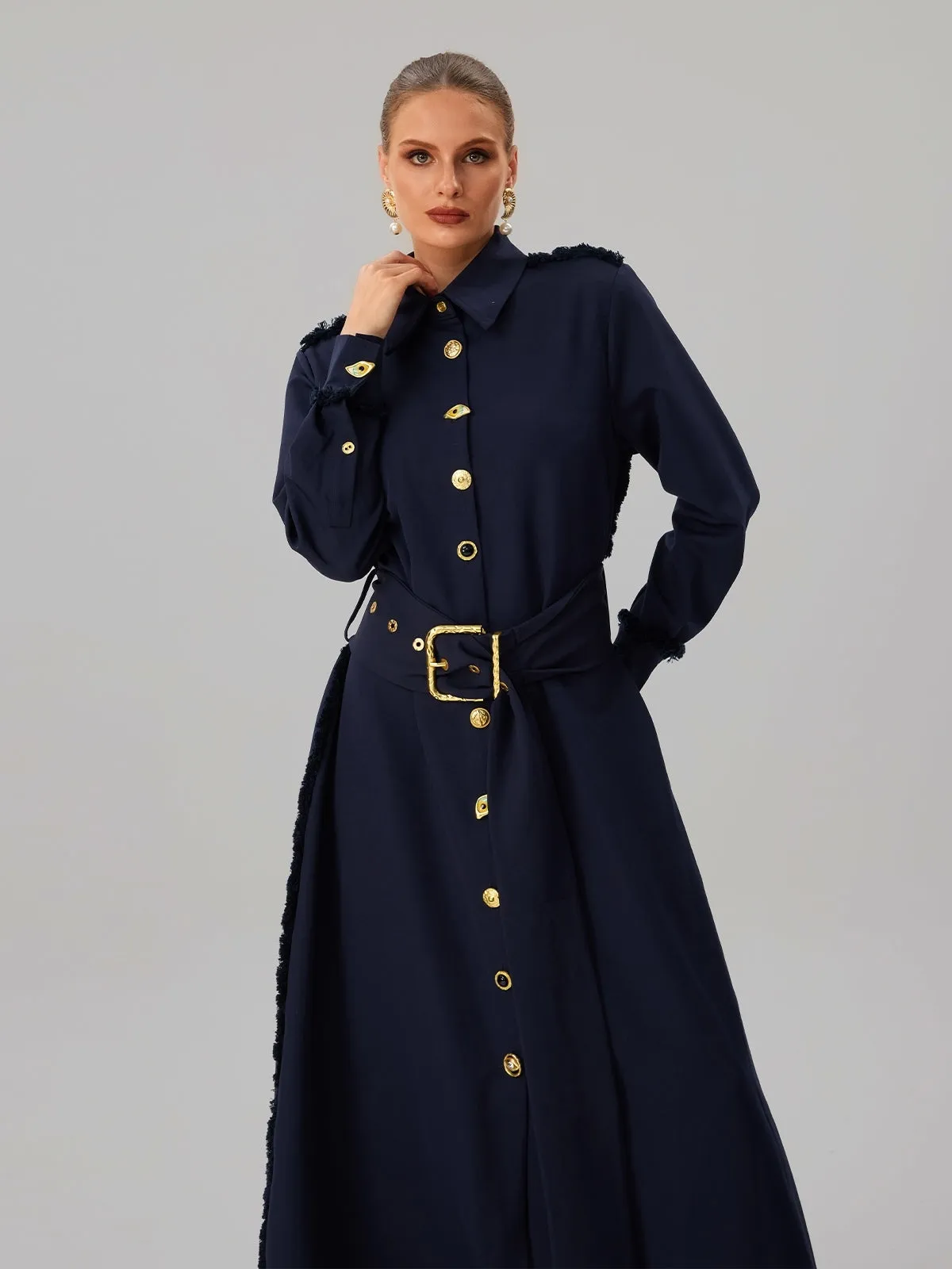 Faridoon Long Sleeve Button Belted Maxi Dress sold by Mew Mews product image thumbnail 5