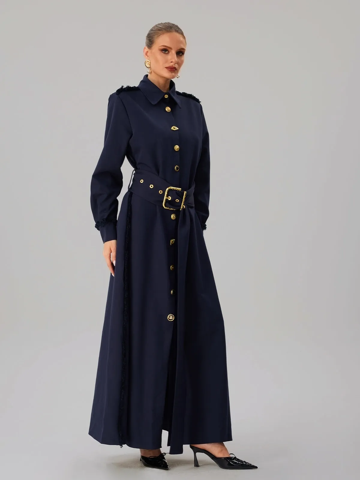 Faridoon Long Sleeve Button Belted Maxi Dress sold by Mew Mews product image thumbnail 4