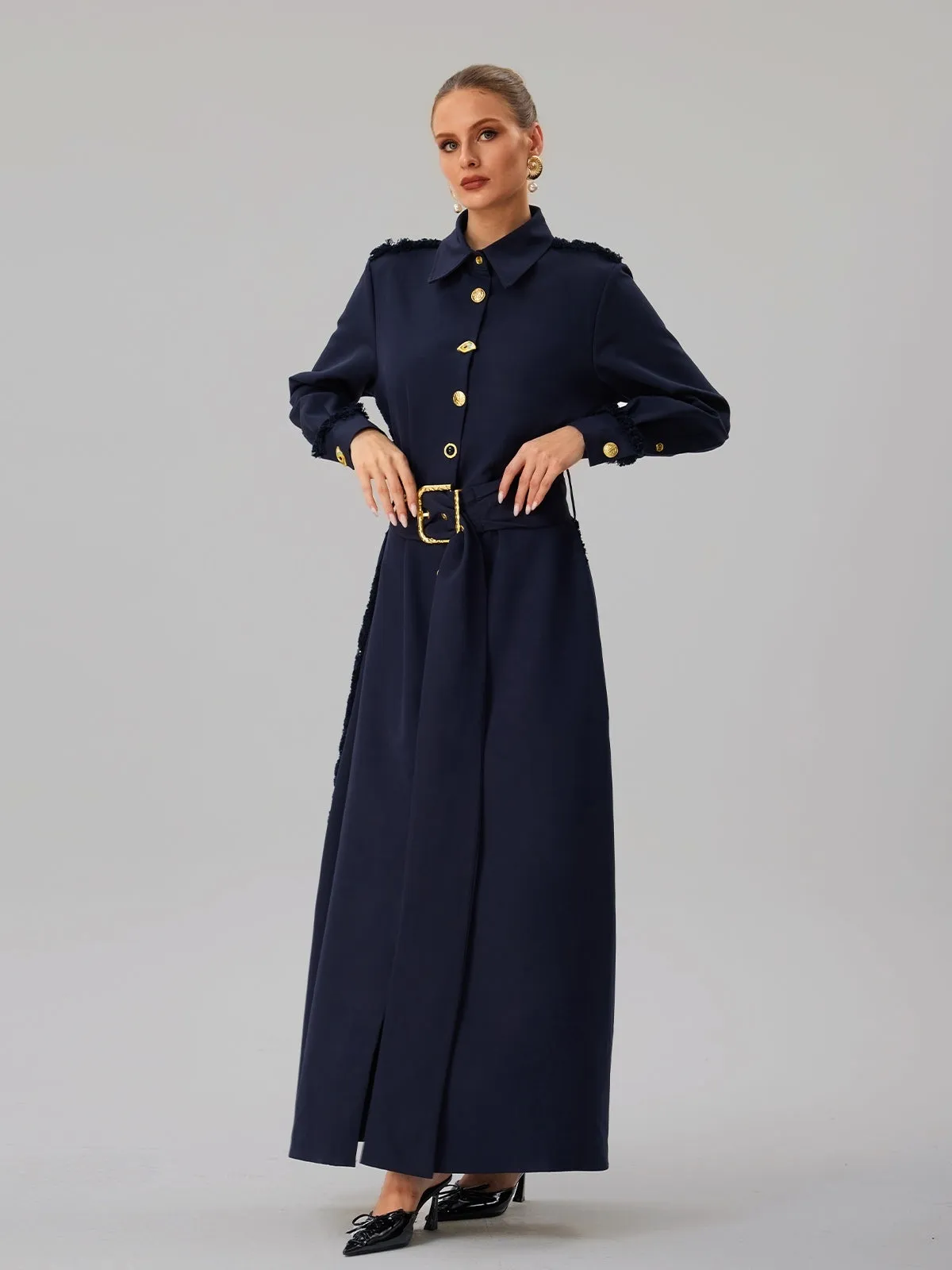 Faridoon Long Sleeve Button Belted Maxi Dress sold by Mew Mews product image thumbnail 2