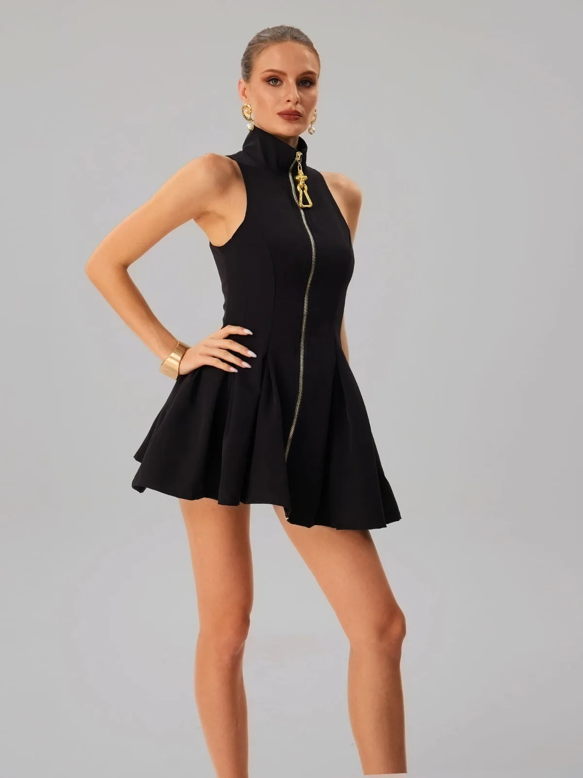 Ulvara High Neck Zipper Mini Dress sold by Mew Mews product image thumbnail 5