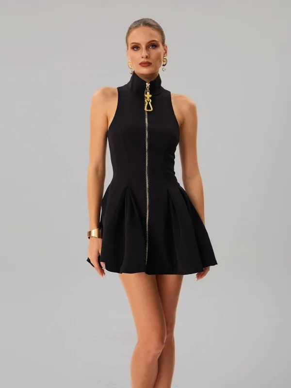 Ulvara High Neck Zipper Mini Dress sold by Mew Mews