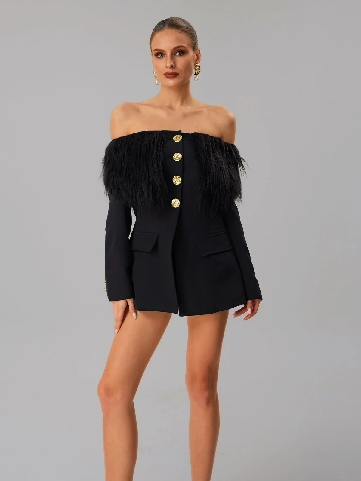 Vazzar Off Shoulder Fringe Blazer sold by Mew Mews product image thumbnail 2