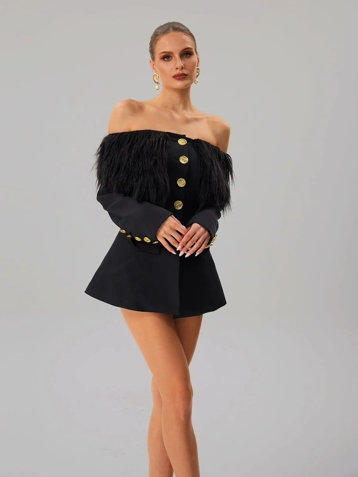 Vazzar Off Shoulder Fringe Blazer sold by Mew Mews product image thumbnail 5