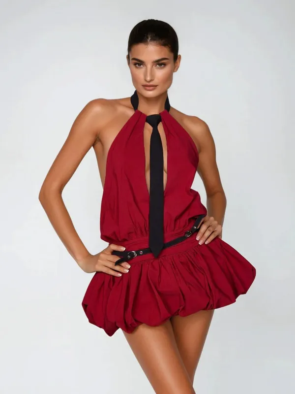 Florence Halterneck Cutout Bubble Hem Mini Dress sold by Mew Mews