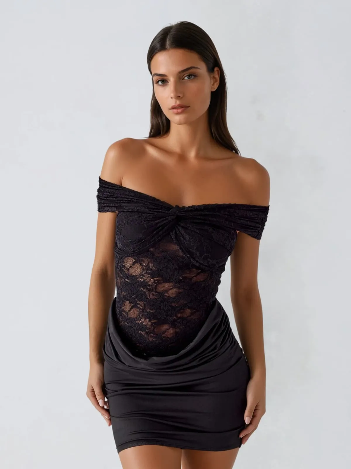 Kenvora Off Shoulder Lace Mini Dress sold by Mew Mews