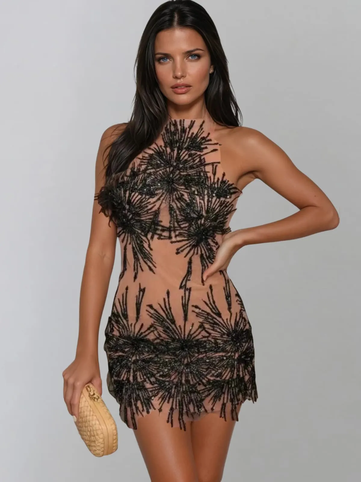 Makai Sleeveless Pearl Mesh Mini Dress In Black sold by Mew Mews product image thumbnail 2