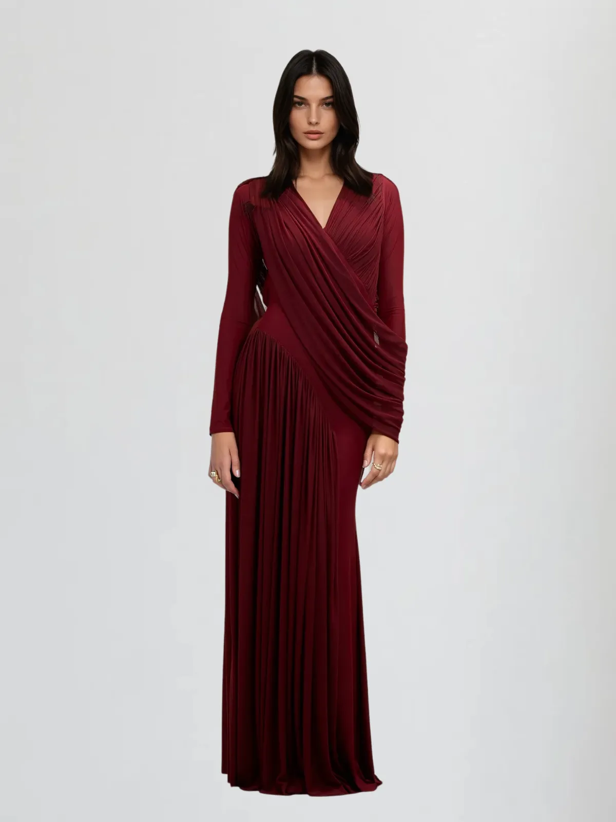 Glyndor V Neck Draped Maxi Dress sold by Mew Mews