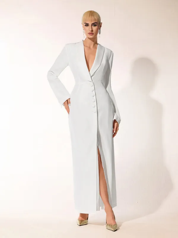 Baines V Neck Split Maxi Dress made by Mew Mews