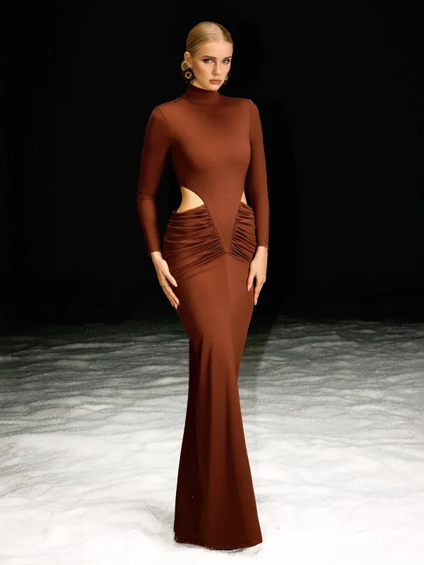 Dualux High Neck Cutout Maxi Dress In Brown sold by Mew Mews