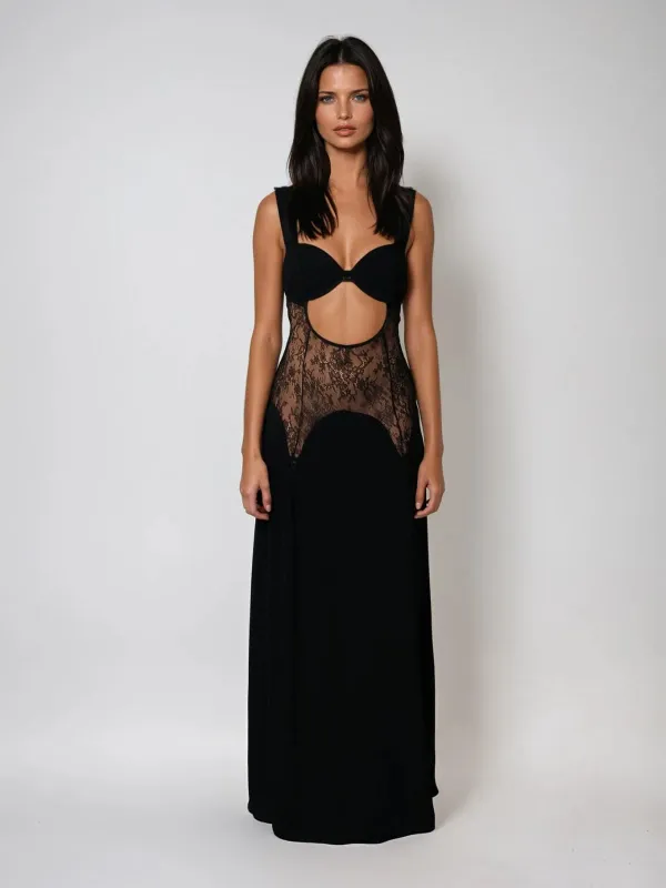 Flamur Sleeveless Lace Cutout Maxi Dress made by Mew Mews