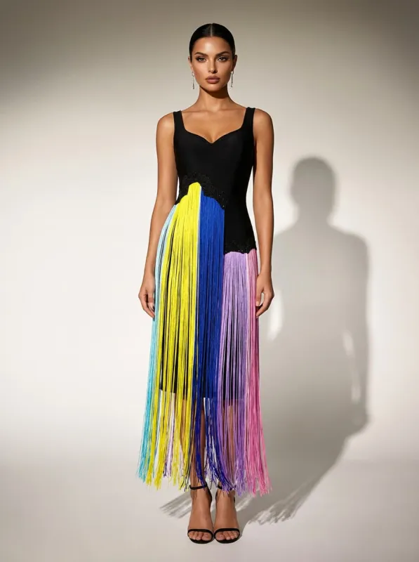 Flavianus Sleeveless Fringe Midi Dress sold by Mew Mews