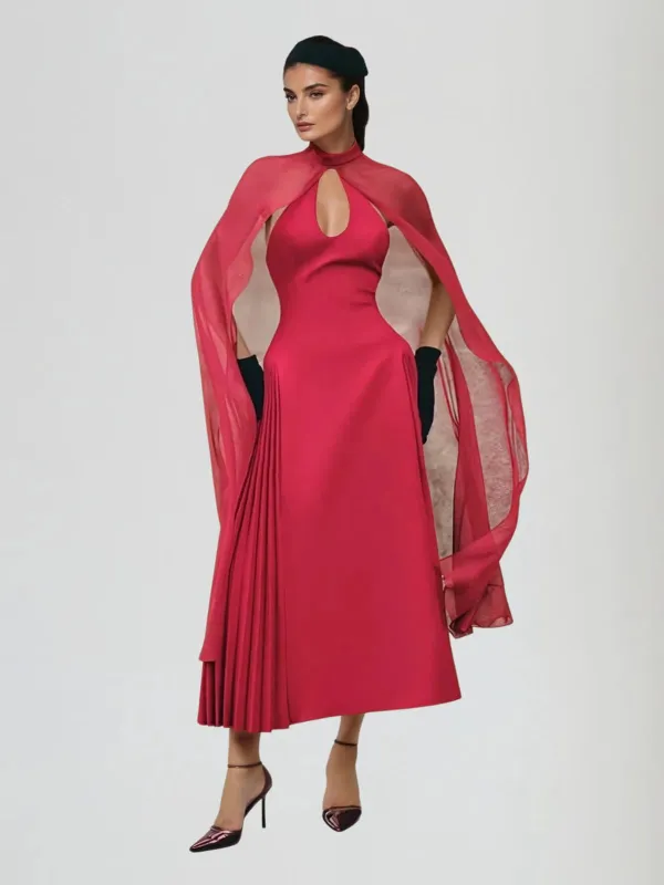 Fito Cape Sleeve Cutout Ruched Maxi Dress sold by Mew Mews