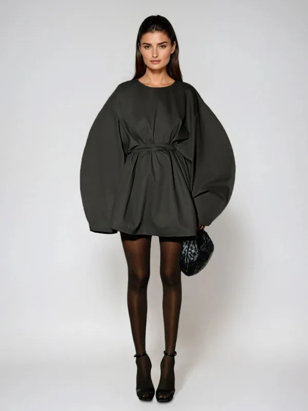 Wyleron Long Sleeve Tie Up Curved Mini Dress made by Mew Mews