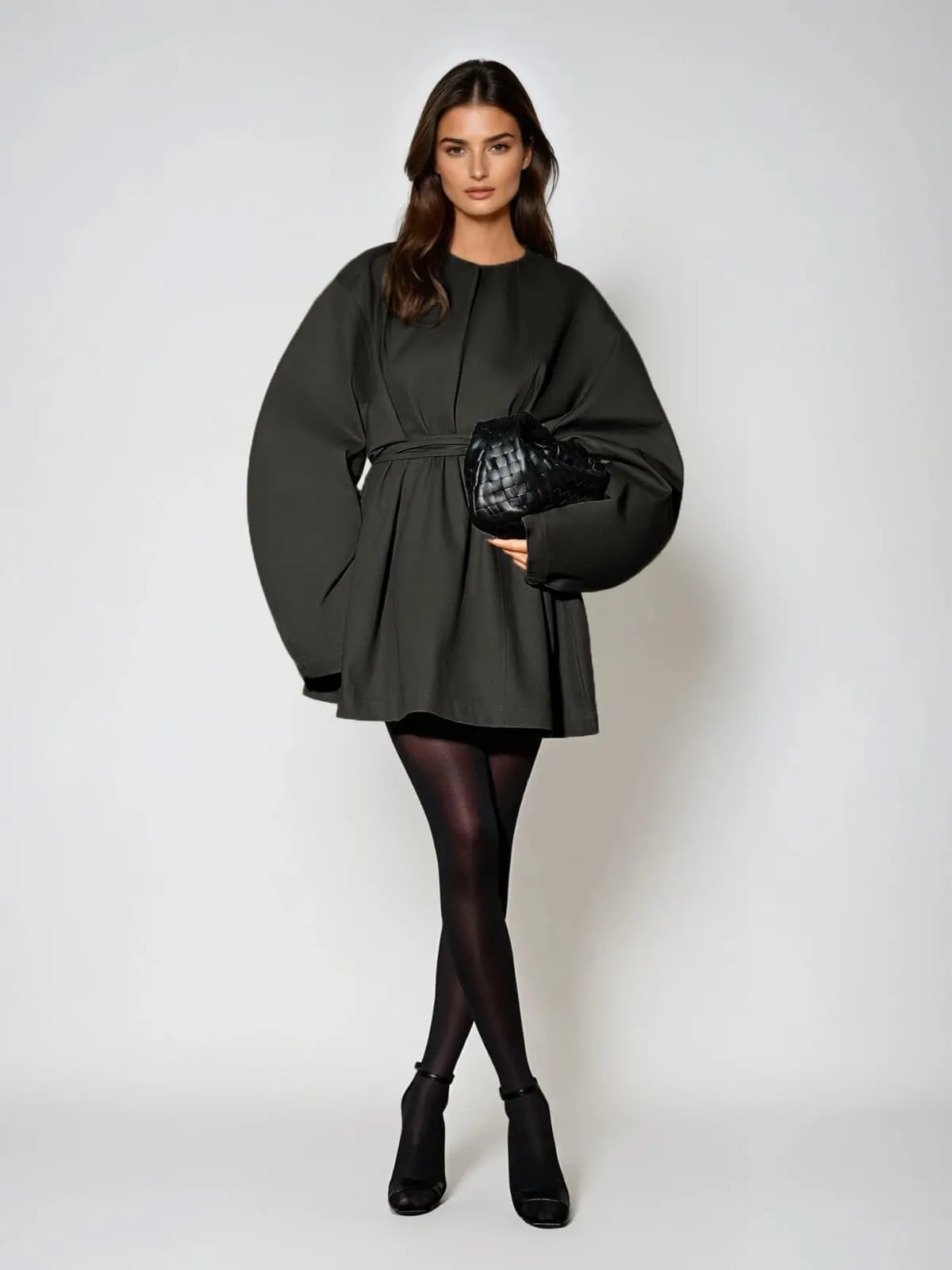 Wyleron Long Sleeve Tie Up Curved Mini Dress sold by Mew Mews product image thumbnail 2