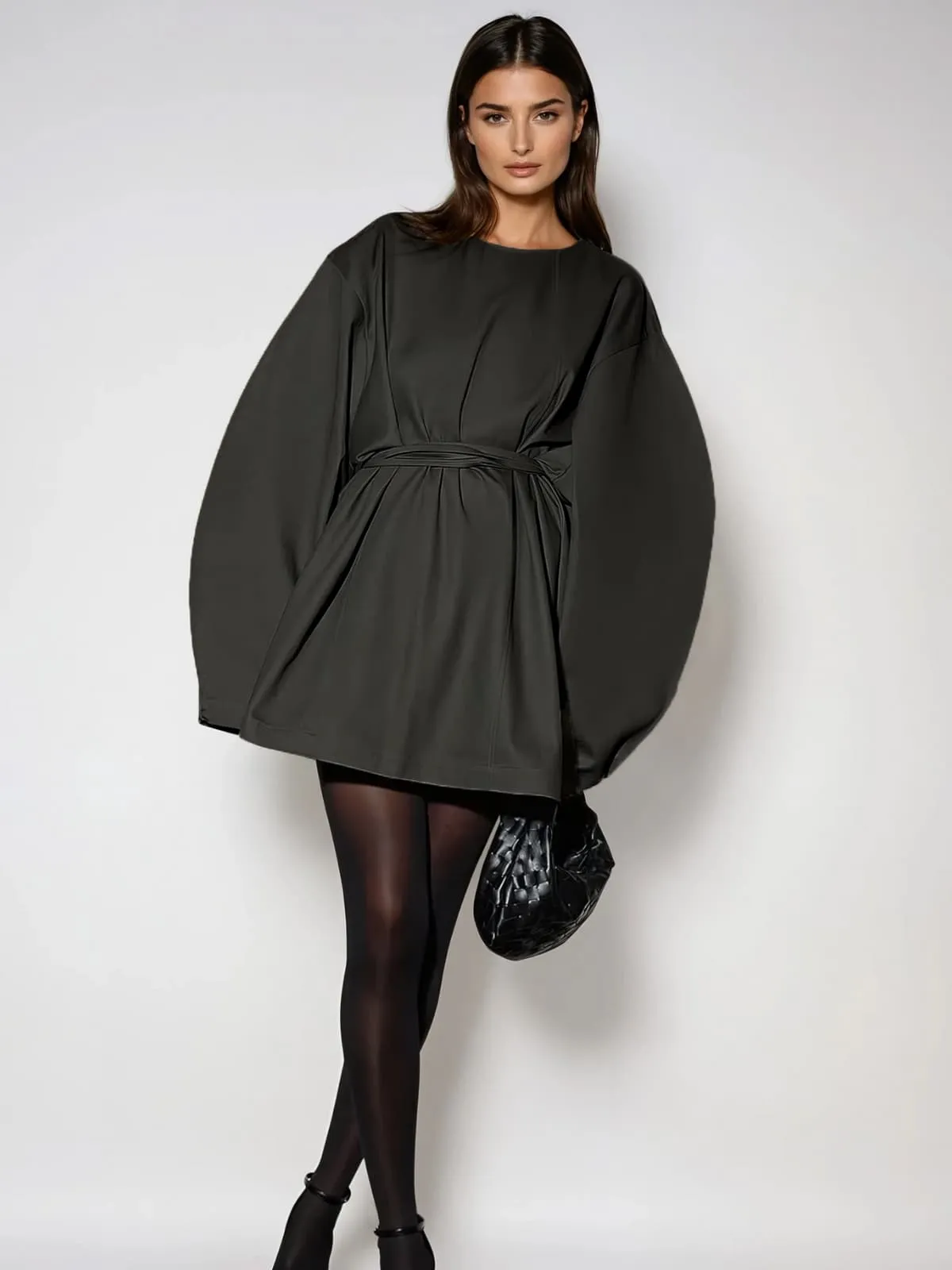 Wyleron Long Sleeve Tie Up Curved Mini Dress sold by Mew Mews product image thumbnail 3