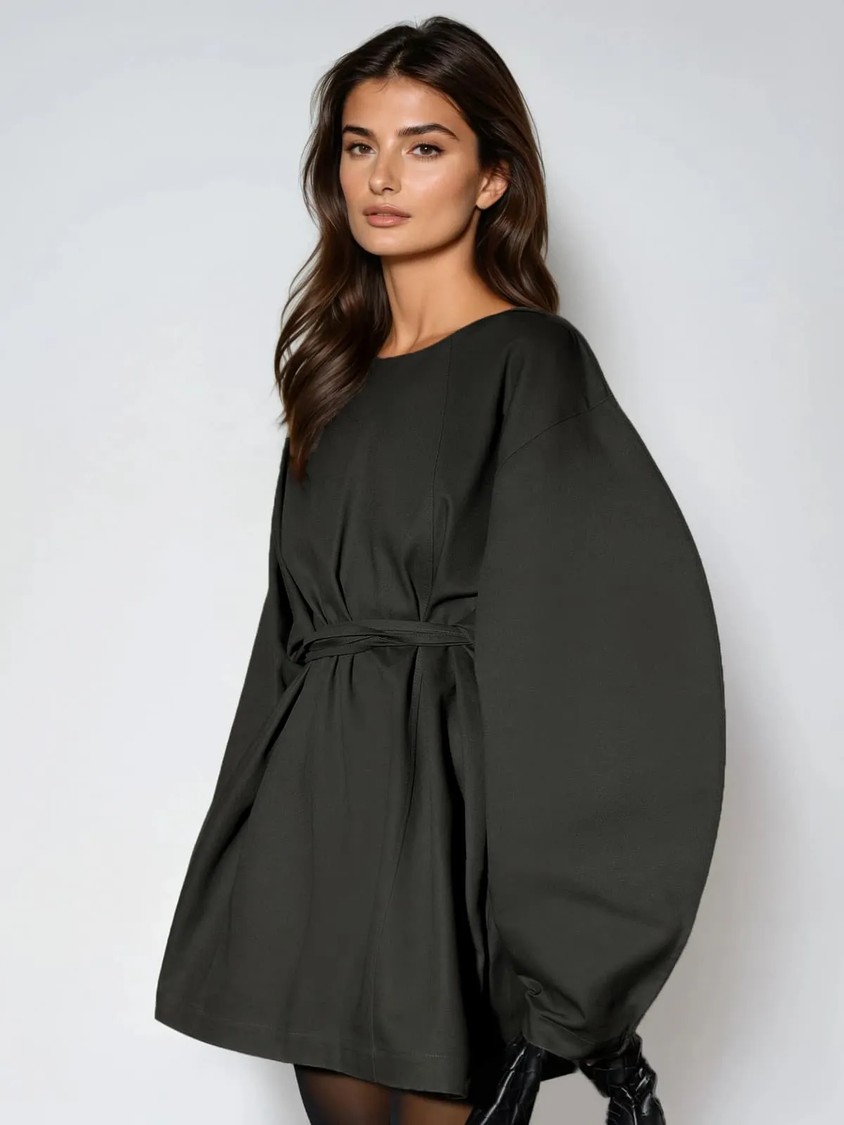 Wyleron Long Sleeve Tie Up Curved Mini Dress sold by Mew Mews product image thumbnail 4
