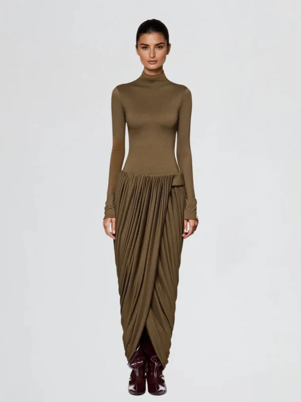 Lenzion Long Sleeve Ruched Maxi Dress sold by Mew Mews