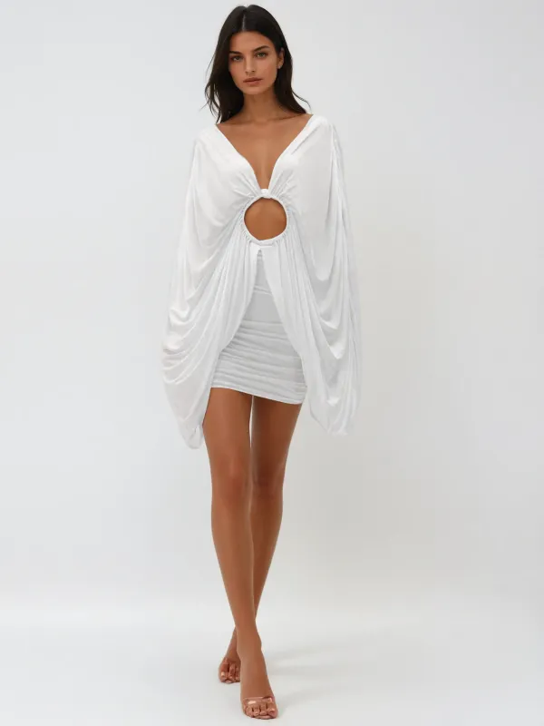 Zalethar Cape Sleeve Cutout Ruched Mini Dress sold by Mew Mews