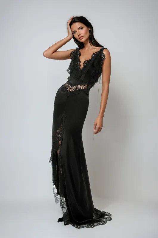 Flaminio Spaghetti Lace Split Maxi Dress made by Mew Mews