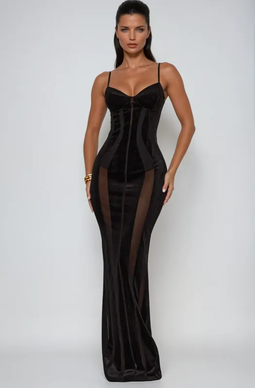 Florencia Spaghetti Bodycon Velvet Maxi Dress made by Mew Mews