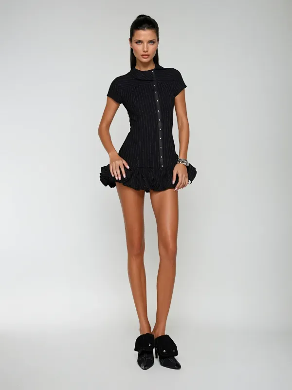 Landauon Short Sleeve Stripe Mini Dress made by Mew Mews