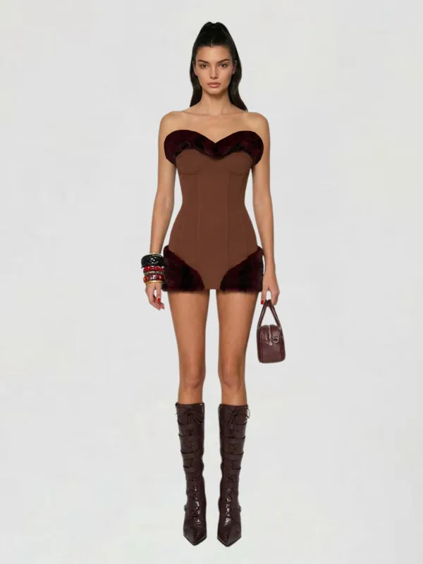 Ulythar Strapless Faux Fur Mini Dress sold by Mew Mews