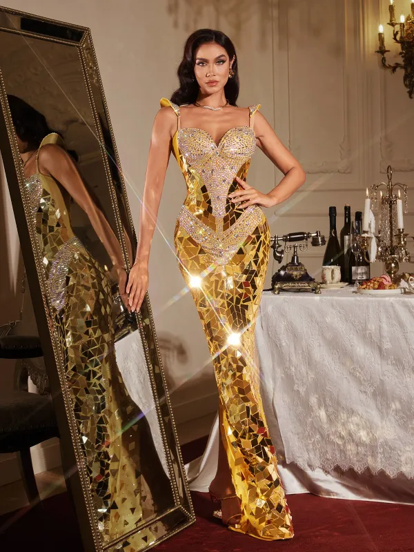 Finnegan Sleeveless Rhinestone Maxi Dress sold by Mew Mews