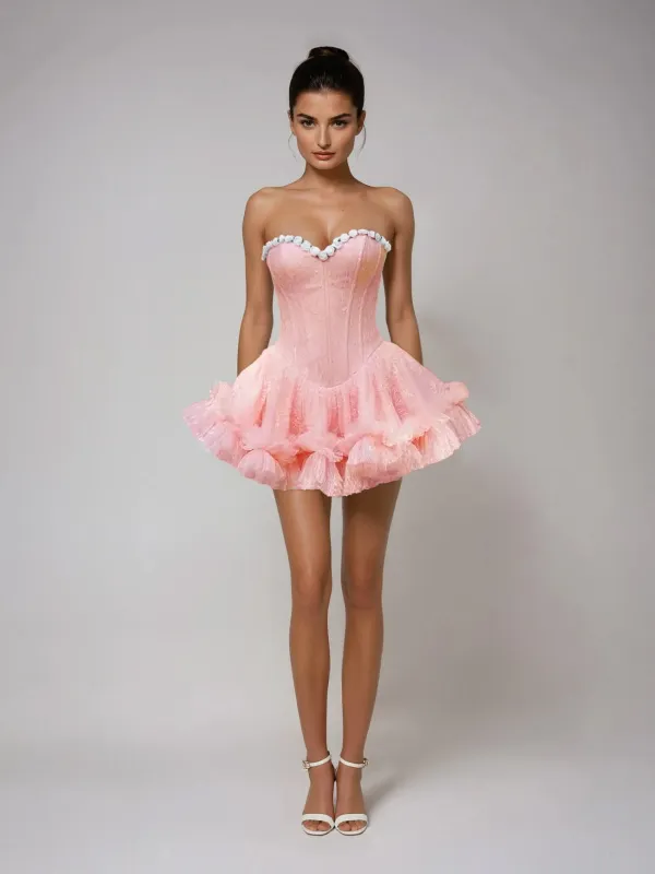 Hydrothermal Strapless Corset Lace Up Mini Dress made by Mew Mews