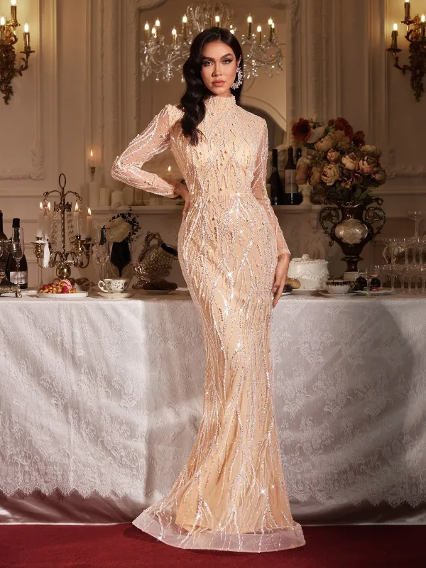 Fiona Long Sleeve Pearl Sequin Maxi Dress sold by Mew Mews