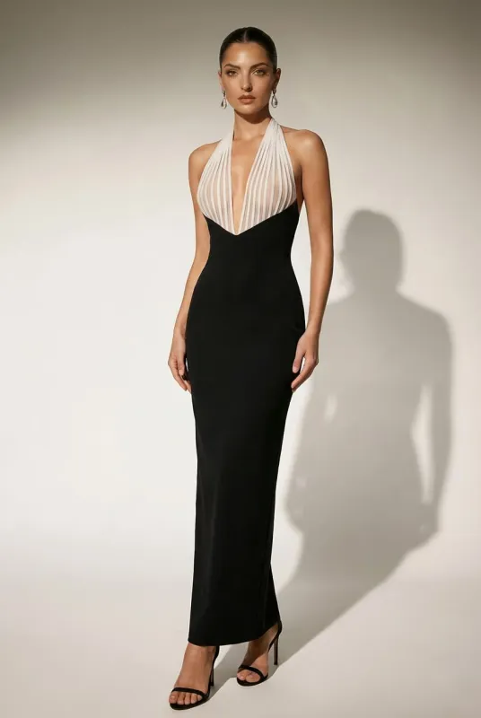 Olyndar Halterneck Split Maxi Dress sold by Mew Mews