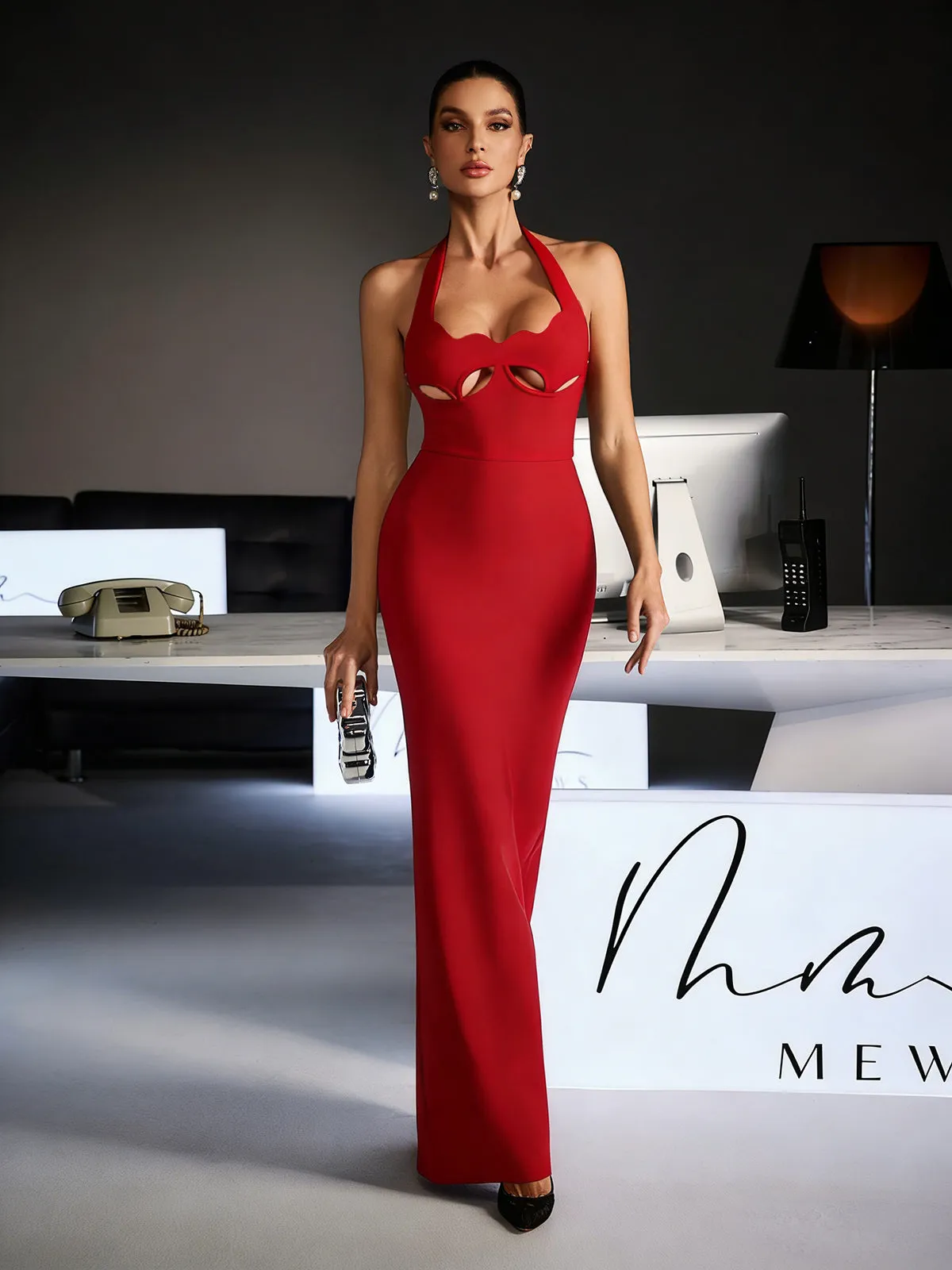 Ferid Halterneck Cutout Bandage Maxi Dress In Red sold by Mew Mews product image thumbnail 3