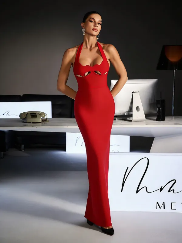 Ferid Halterneck Cutout Bandage Maxi Dress In Red sold by Mew Mews