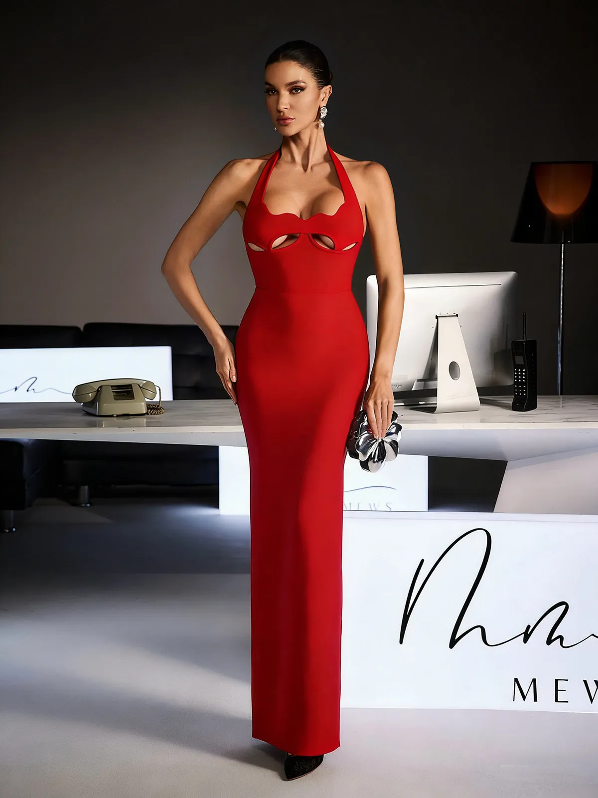 Ferid Halterneck Cutout Bandage Maxi Dress In Red sold by Mew Mews product image thumbnail 2