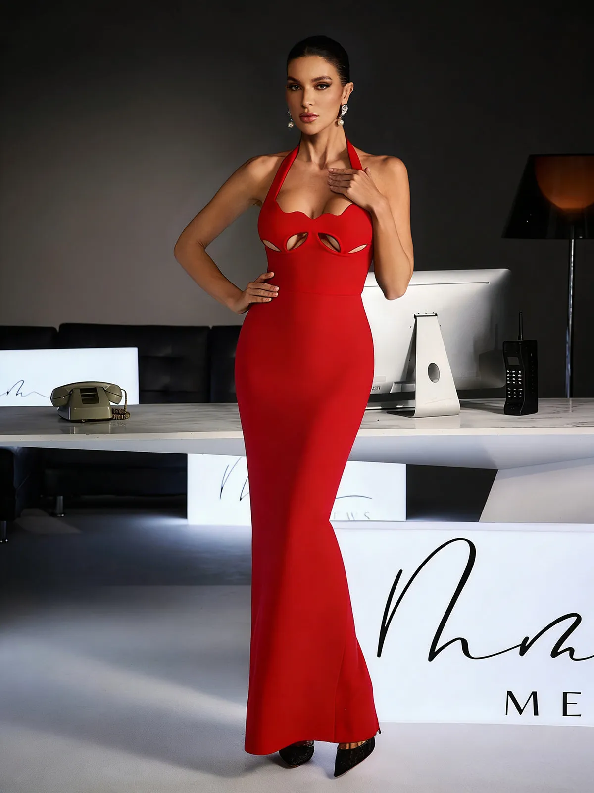 Ferid Halterneck Cutout Bandage Maxi Dress In Red sold by Mew Mews product image thumbnail 4