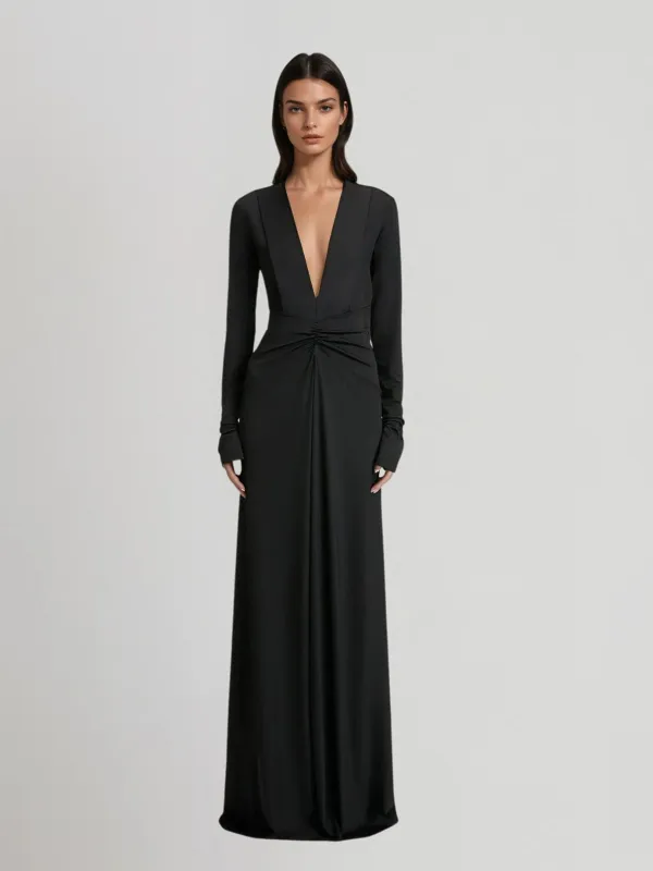 Mirethos Plunge Neck Ruched Maxi Dress sold by Mew Mews