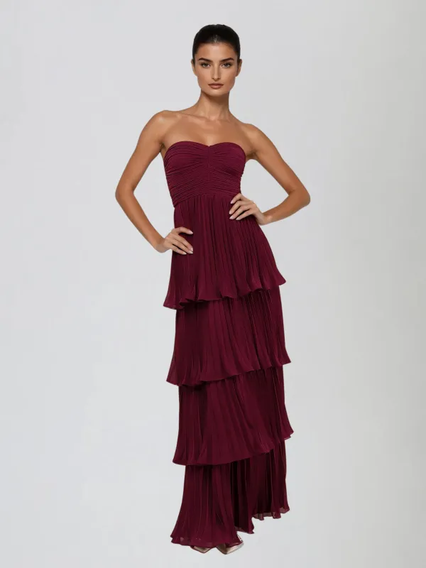 Tirox Strapless Pleated Tiered Maxi Dress made by Mew Mews