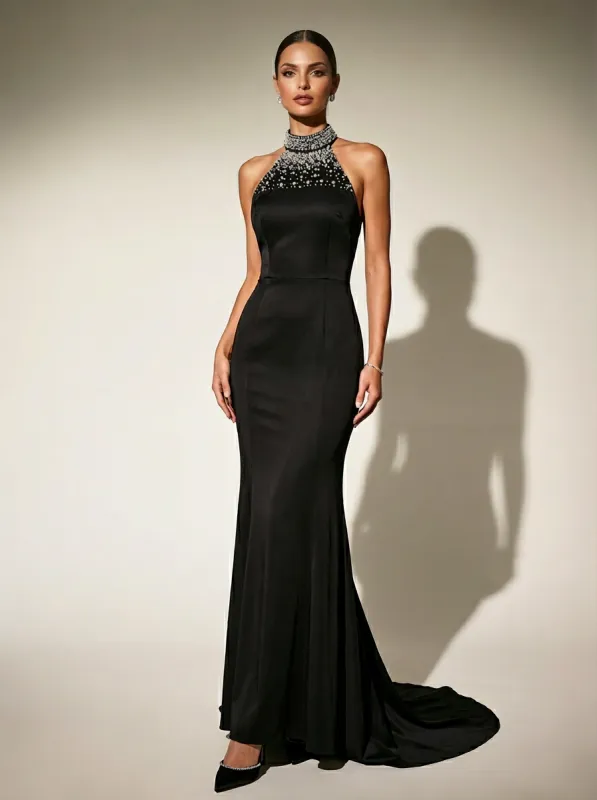 Mavell Halterneck Cutout Rhinestone Maxi Dress sold by Mew Mews