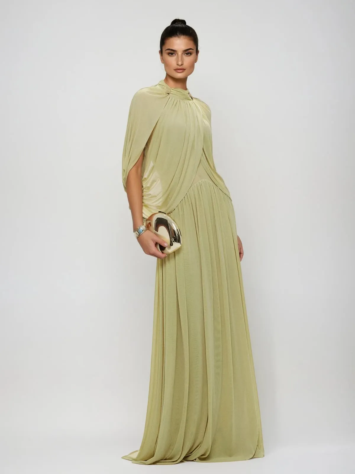 Beryndor Bat Sleeve Draped Maxi Dress In Green sold by Mew Mews product image thumbnail 3