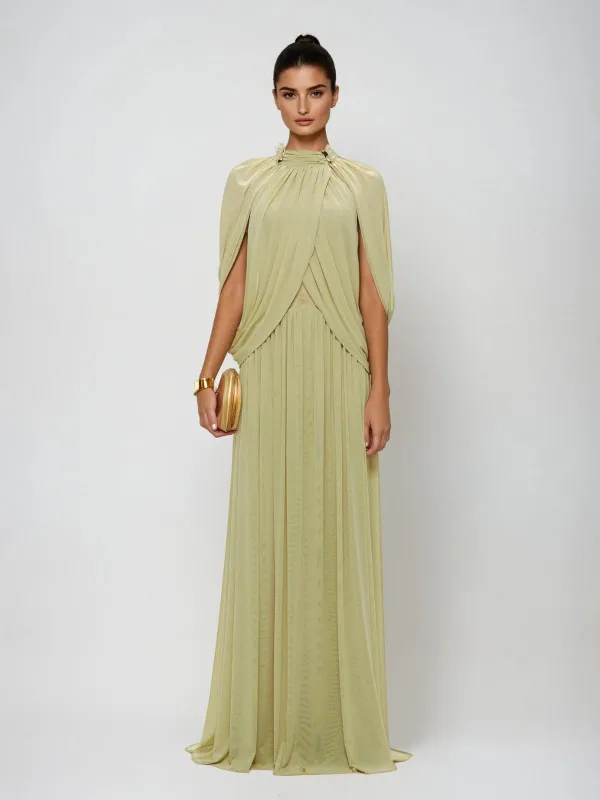 Beryndor Bat Sleeve Draped Maxi Dress In Green made by Mew Mews