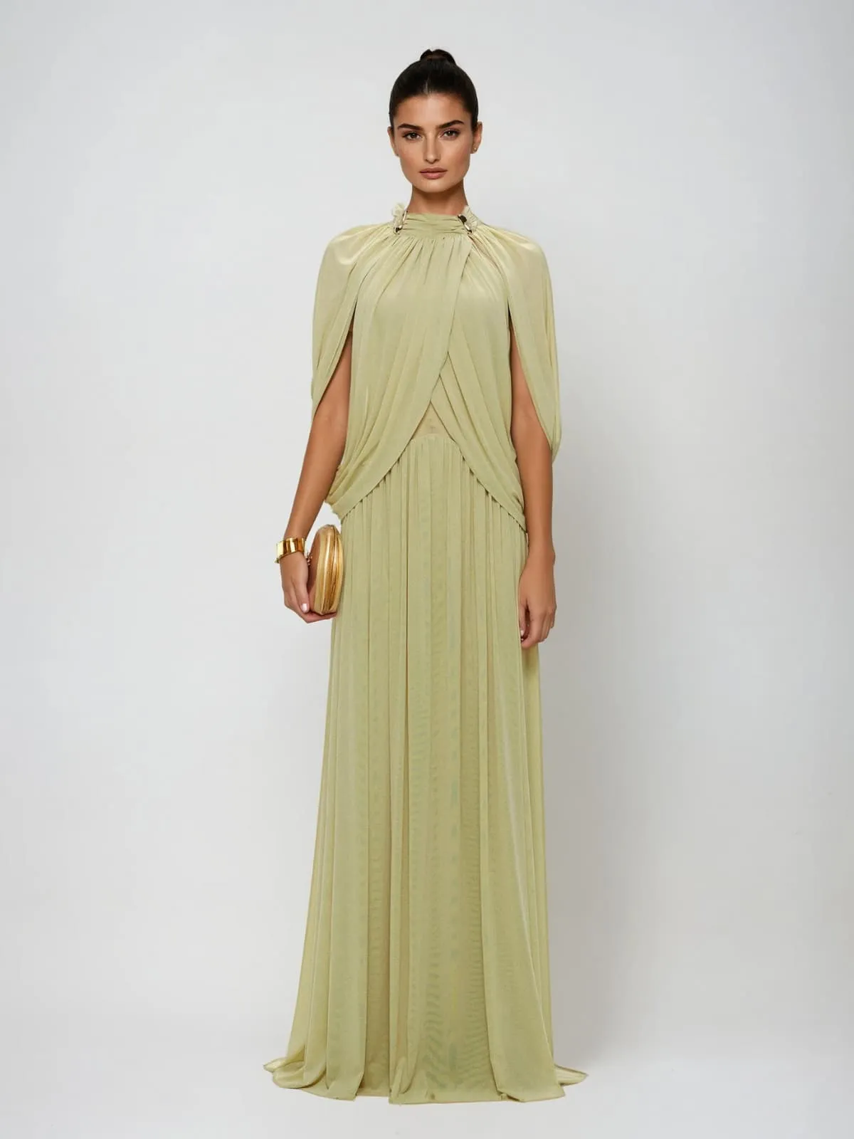 Beryndor Bat Sleeve Draped Maxi Dress In Green sold by Mew Mews