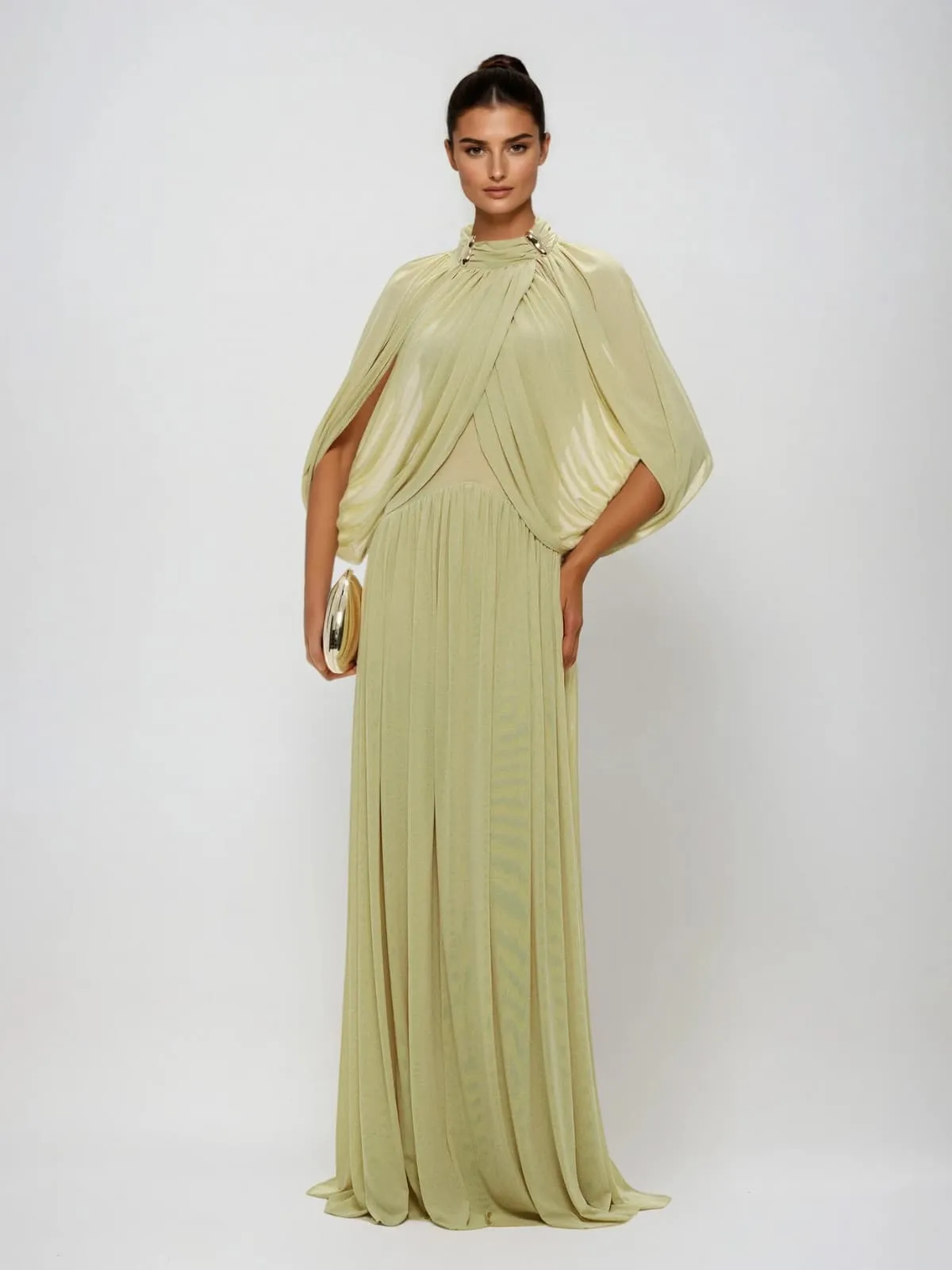 Beryndor Bat Sleeve Draped Maxi Dress In Green sold by Mew Mews product image thumbnail 2