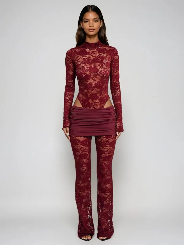 Druvian Cutout Lace Flare Pants Set made by Mew Mews