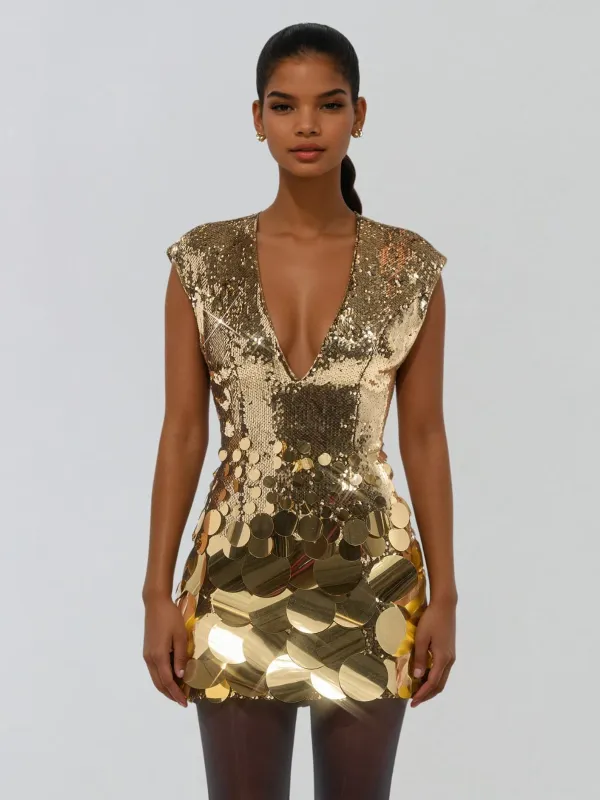 Ularis Plunge Neck Sequin Mini Dress sold by Mew Mews