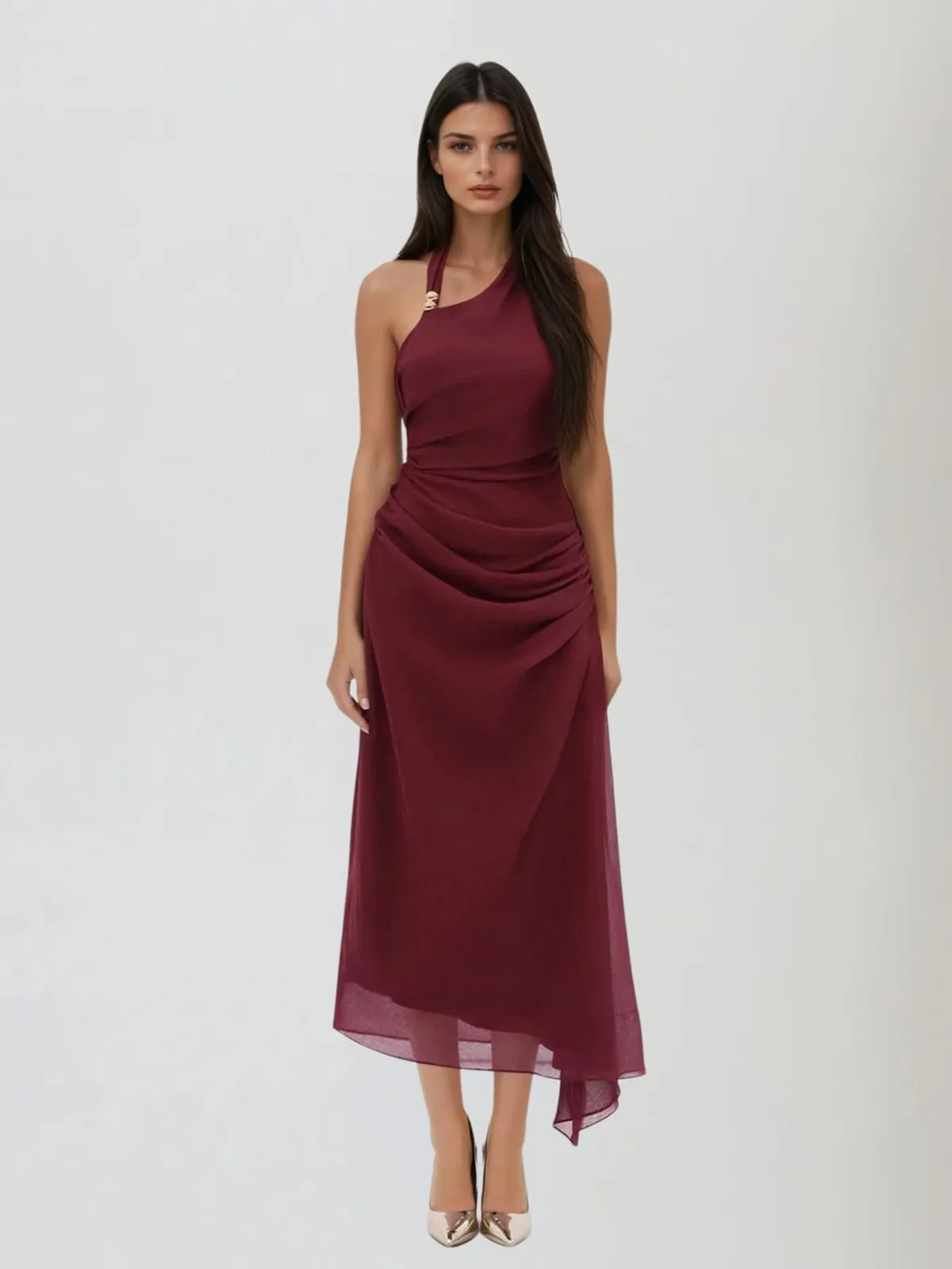 Goldilock Halterneck Ruched Maxi Dress sold by Mew Mews