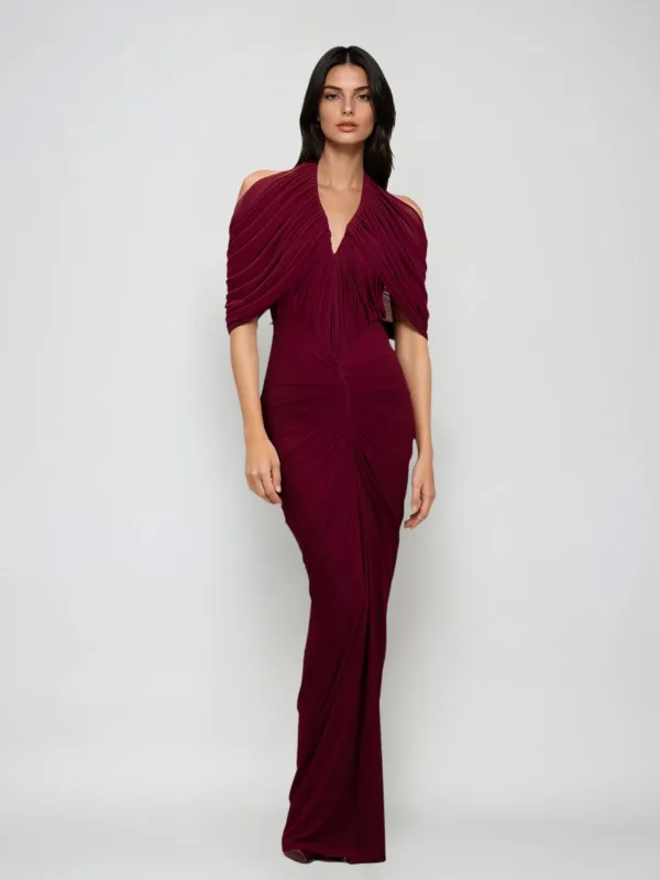 Lysara V Neck Ruched Maxi Dress sold by Mew Mews