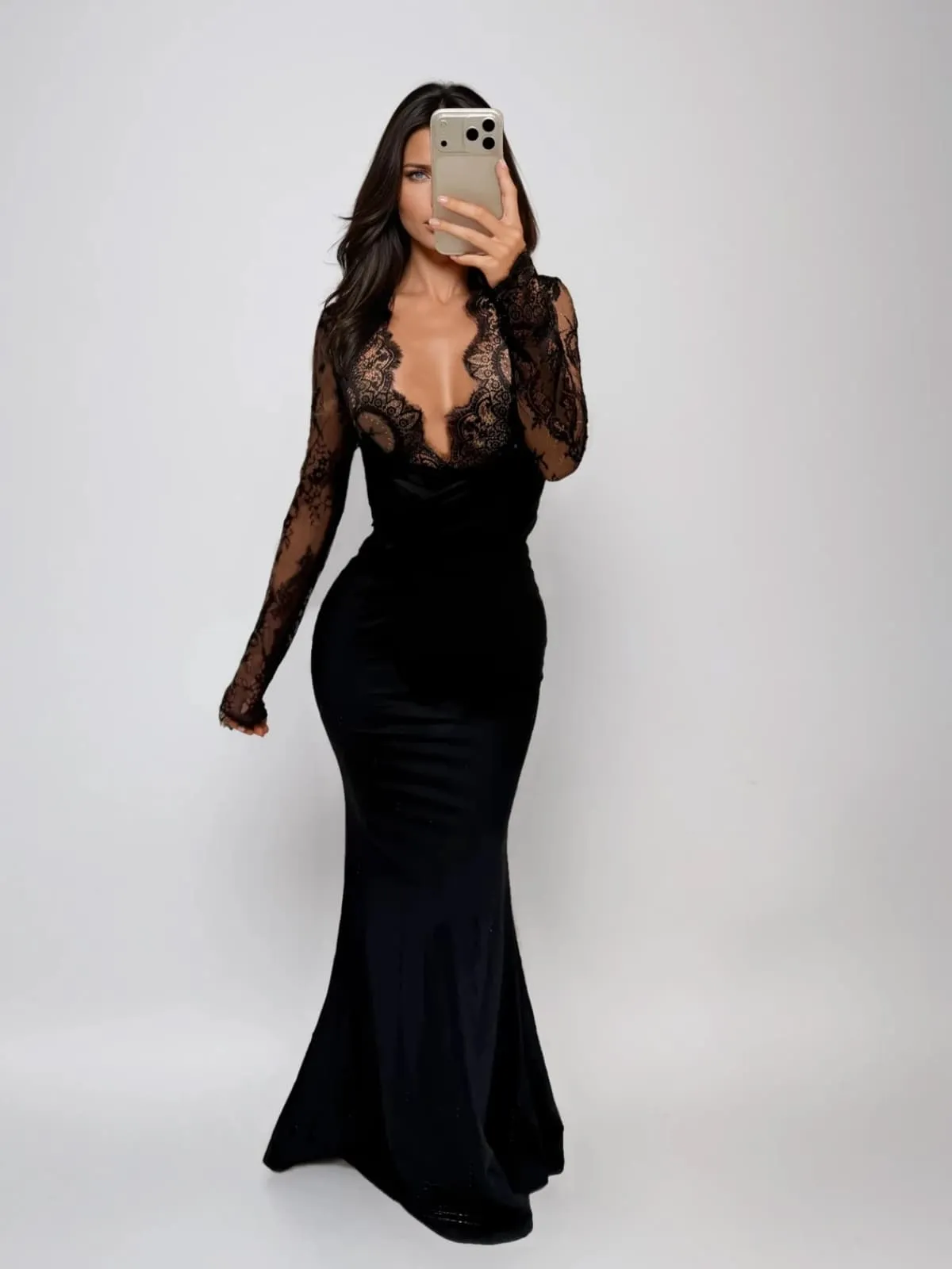 Turbulon Plunge Neck Lace Maxi Dress sold by Mew Mews